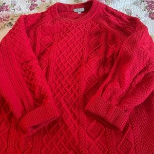 J. Crew Women's Red Cotton Cable Knit Sweater Size XL